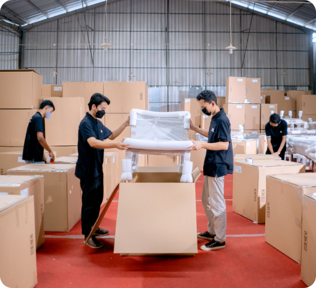 Warehouse staff preparing a supplier order for dispatch